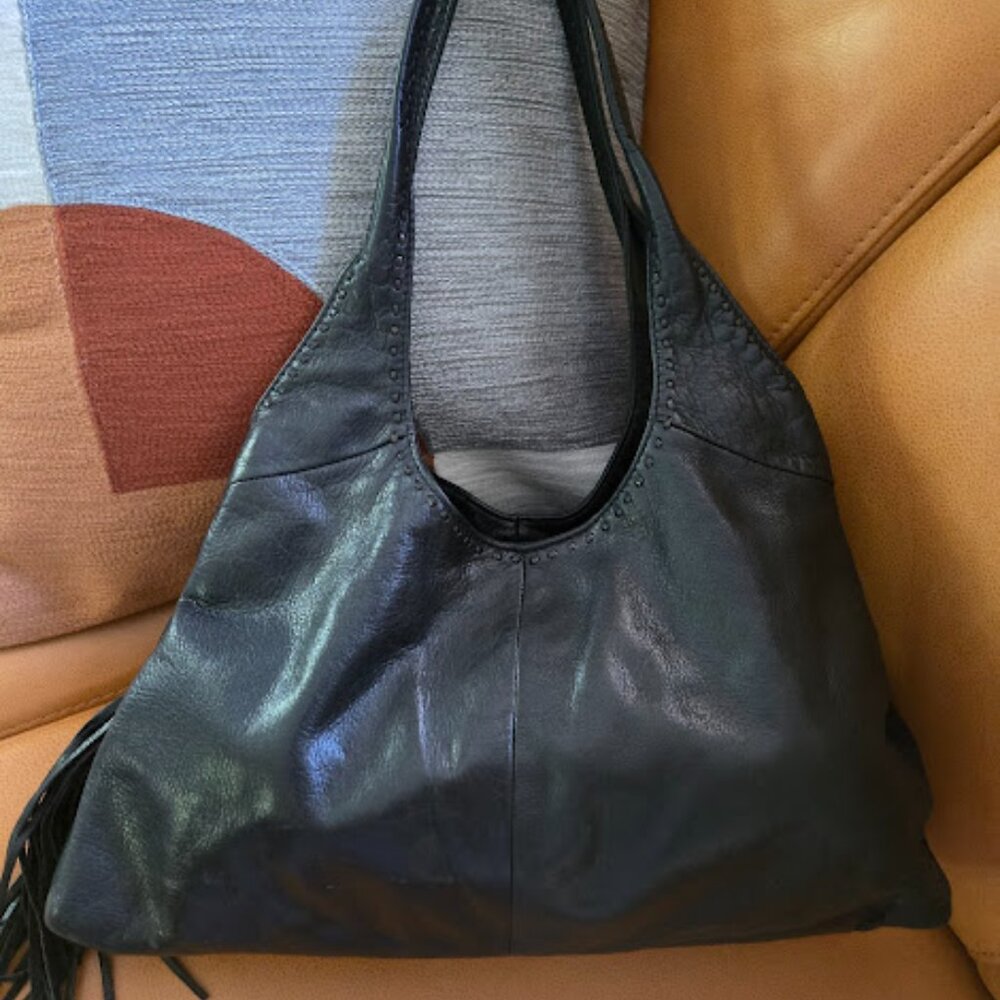 Sigrid Olsen Pebble Leather Black Shoulder Bag with Tassle - Picture 7 of 10